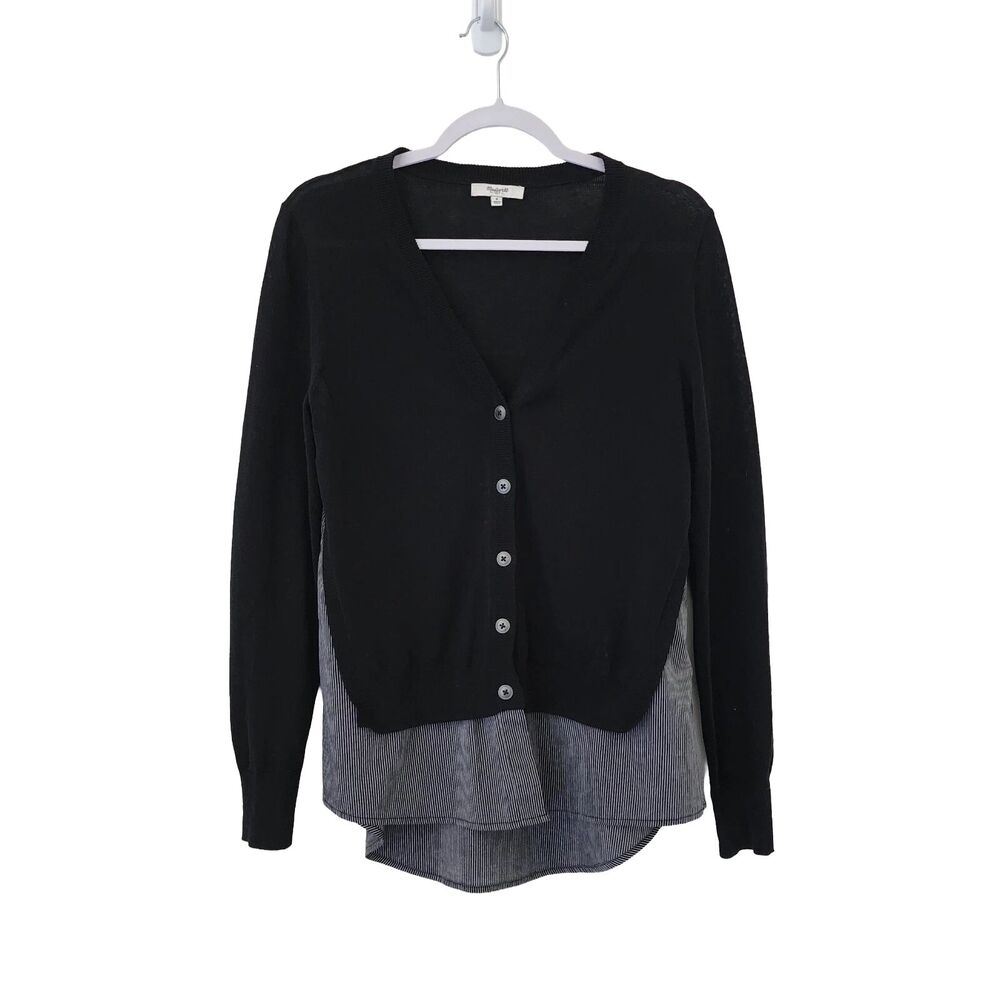 Madewell Women's S Black Knit Cardigan 2-in-1 Layered Shirt Tail Hem B8208